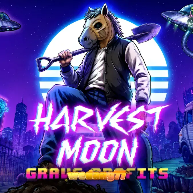 Tampilan visual slot Harvest Moon Grave Profits dengan tema horor medis